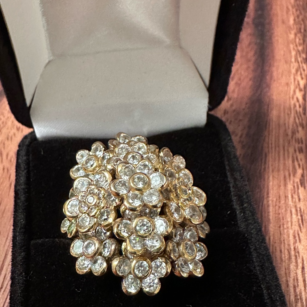 Elegant Gold plated over silver Floral Cluster Ring